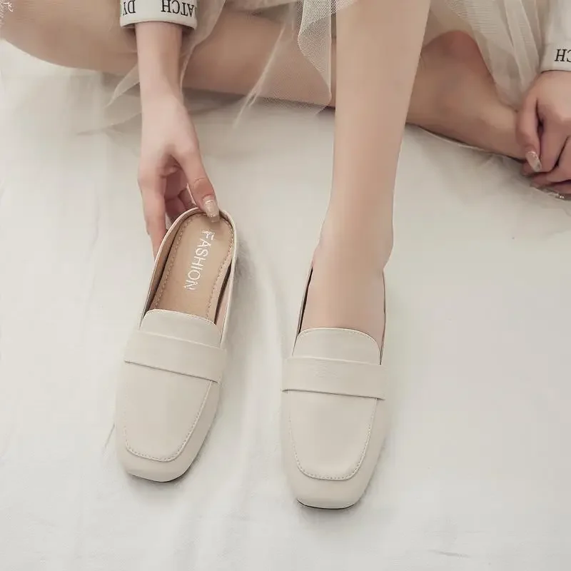 Baotou Half Slippers Women 2024 New Fashion Flat Soft Leather Slip-on Lazy Soft Sole Flat Shoes Zapatos Mujer Women Shoes