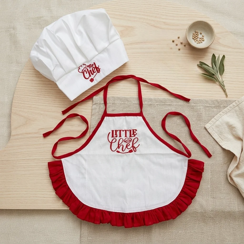 Newborn Embroidery Lace Chef Outfit 2pcs Hat & Apron Cute Baby Photo Props Printed Costume Infant Shower Gift