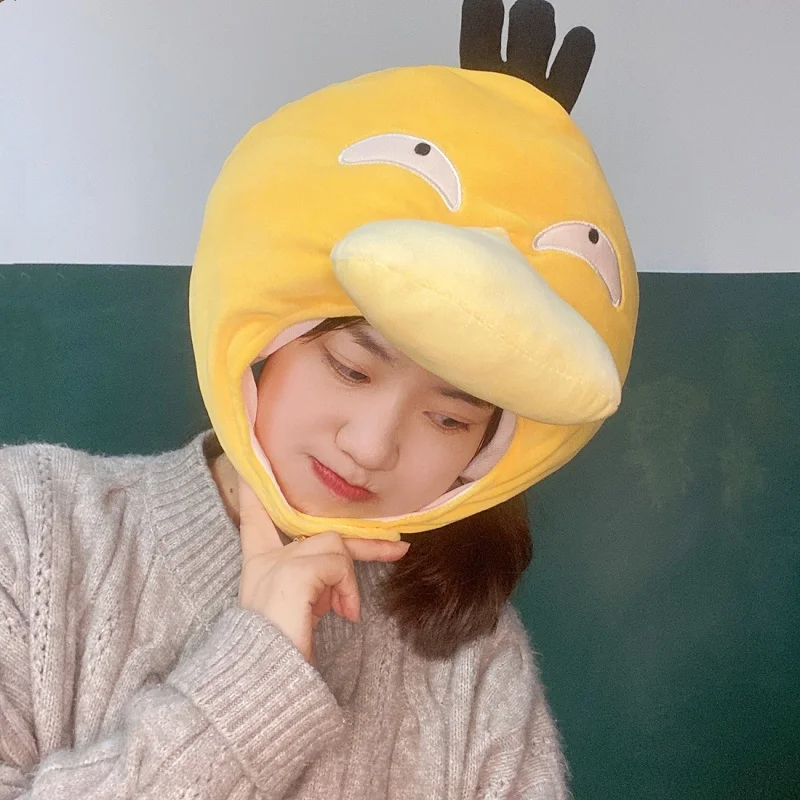 Hohe Qualität Anime Pokemon Psyduck Kopfbedeckung Hüte Anime Puppe Spielzeug Daze Gelbe Ente Plüsch Kissen Foto Requisiten Festival Geschenke