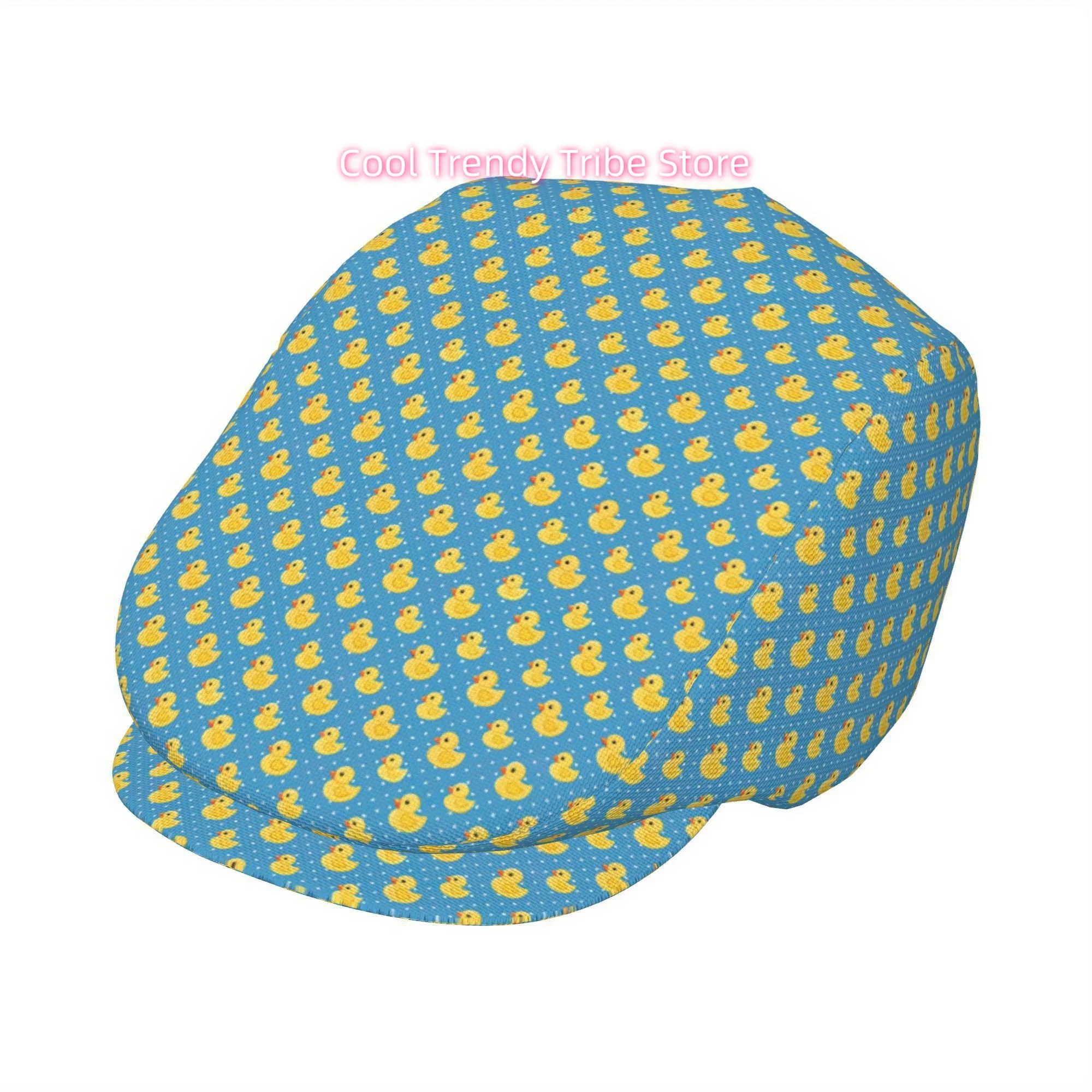 1pc Cute Little Yellow Ducks Pattern, Polka Dot Background & Lovely Elements Full-face printed beret British casual hat Unisex r