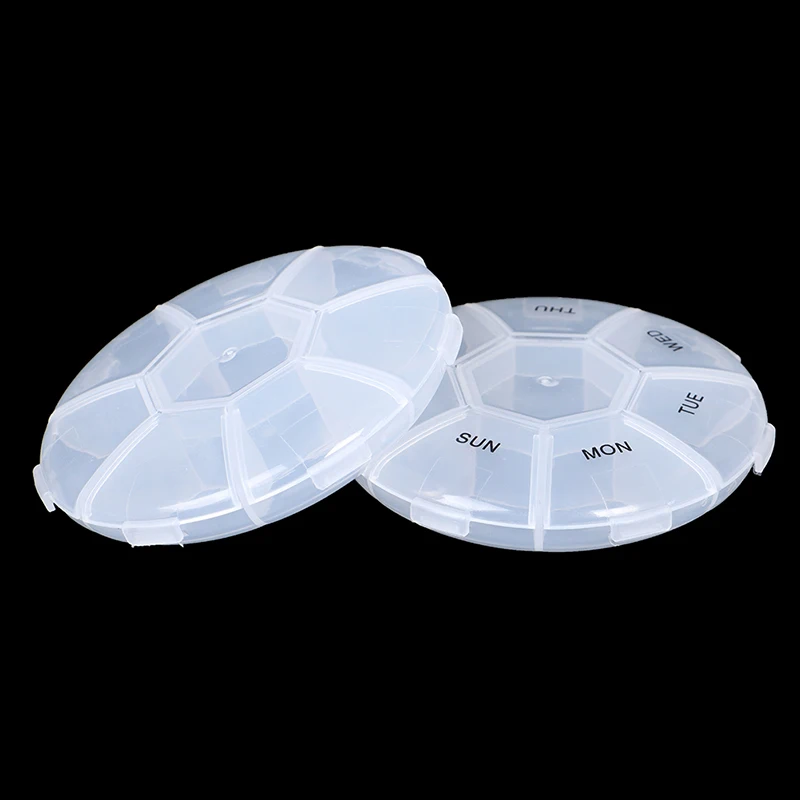 1pc Portable Medicine Box Circular Pill Box Seven Grid Pill Box Round Daily Weekly Tablet Pill Case Splitter Medicine