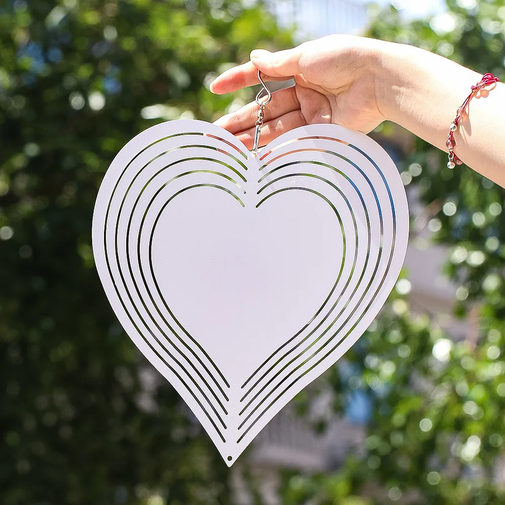30cmAluminium Customisable Pattern Heart-shaped Wind Spinner Pendant Gift 3D Rotation Bird Repeller Home Garden Hanging Ornament