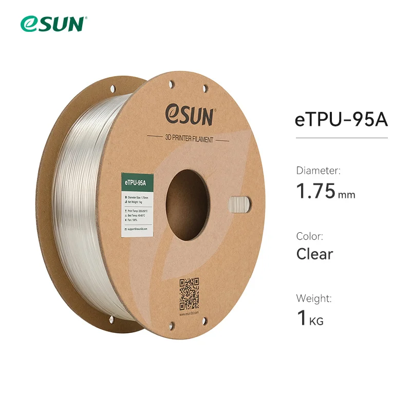 eSUN TPU-95A 2kg 3D-printfilament 1kg/rol 1,75 mm Robuust en slijtvast 3D-materiaal voor hoge snelheid printen Geschikt voor de meeste printers Snelle levering