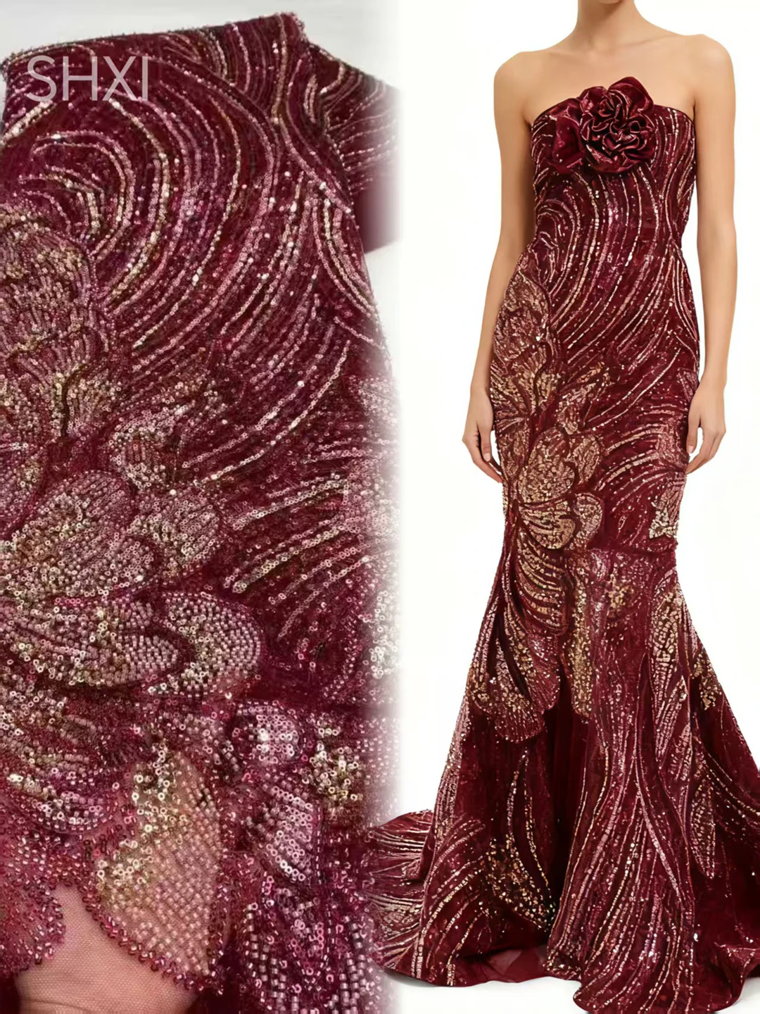 Tela de encaje de tul africano rojo 2025, tela de lentejuelas de red francesa, bordado de costura con cuentas, malla de tul de encaje, vestido nigeriano de 5 yardas