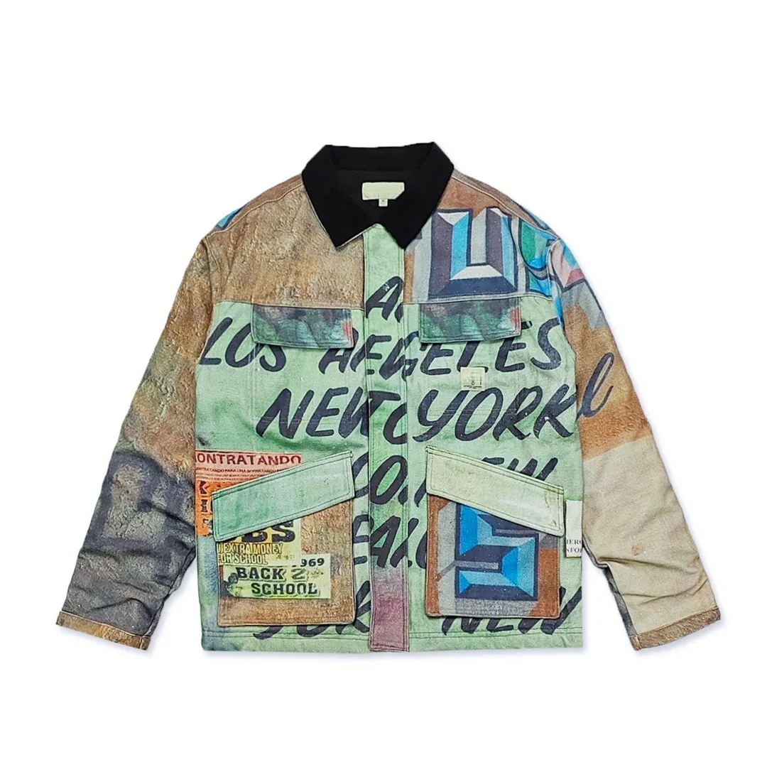 Mens Clothing Letter-patchwork Graffiti Top for an Old Casual Cotton Cargo Jacket Ropa hombre