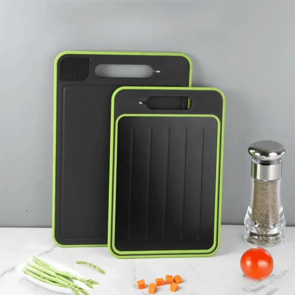 4 in 1 Defrosting Cutting Board Double Sided Rectangular Chopping Board with Grater Sharpener Quick Defrosting Tray Fish