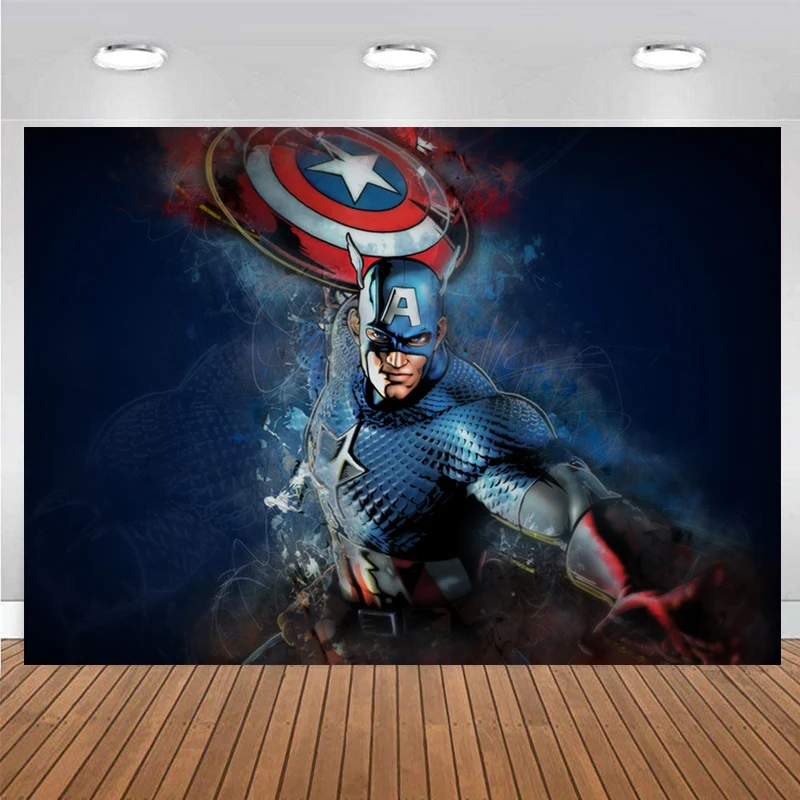 Captain America Backdrop Birthday Decorations Banner for Kids The First Avenger Party Superhero Cartoon Figure Photo Background