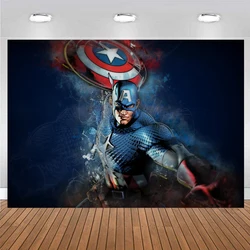 Captain America Backdrop Birthday Decorations Banner for Kids The First Avenger Party Superhero Cartoon Figure Photo Background