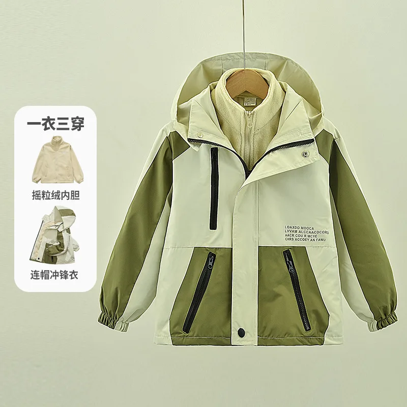 A new boys' windbreaker for Spring and autumn 2025 with fleece and a three-in-one detachable winter coat