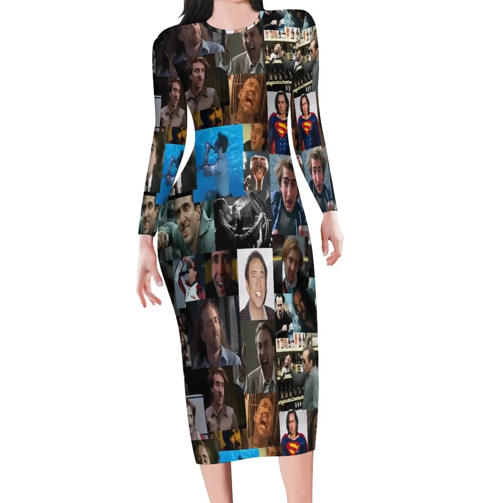 Nicolas Cage Dress Long Sleeve Funny Nicolas Cute Dresses Summer Women Street Fashion Graphic Bodycon Dress Big Size 4XL 5XL