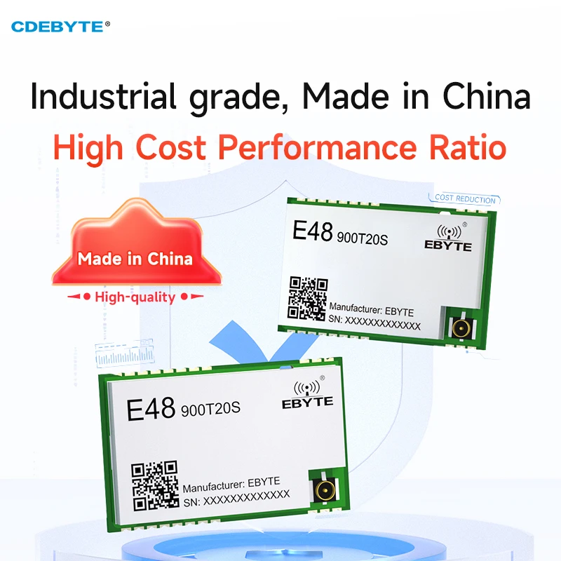 Módulo de transmissão de dados sem fio, 868 915MHz, 20dBm, SOC, 3,5 km, SMD, IPEX, Stamp Hole, RSSI, CDEBYTE, E48-900T20S, Baixo consumo de energia