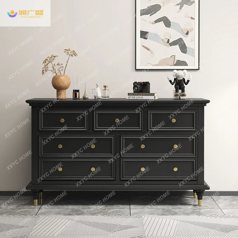 

Hsolid wood chest, living room black retro cabinet, light luxury wall storage cabinet