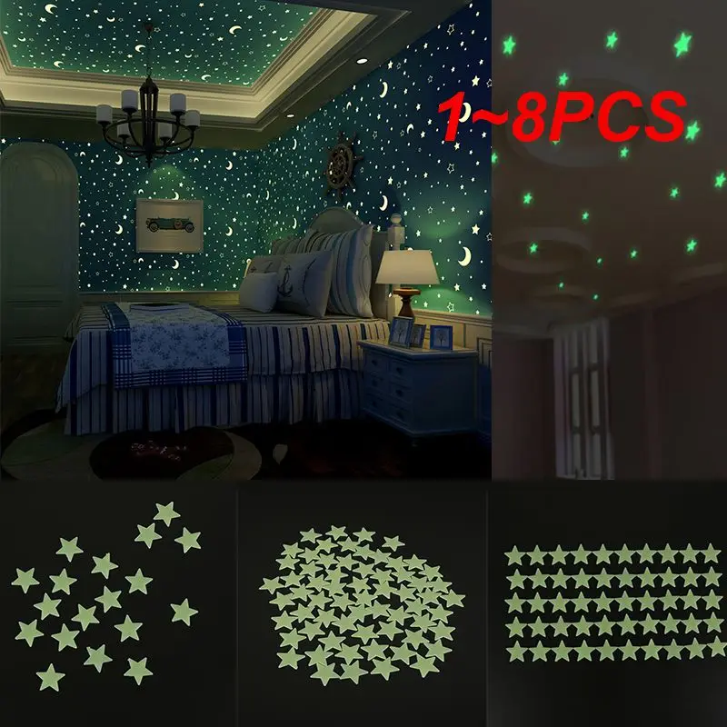 

1~8PCS Luminous Star Wall Sticker Luminous Fluorescent 3D Kids Bedroom Ceiling Home Dark Place Star Wall Stickers