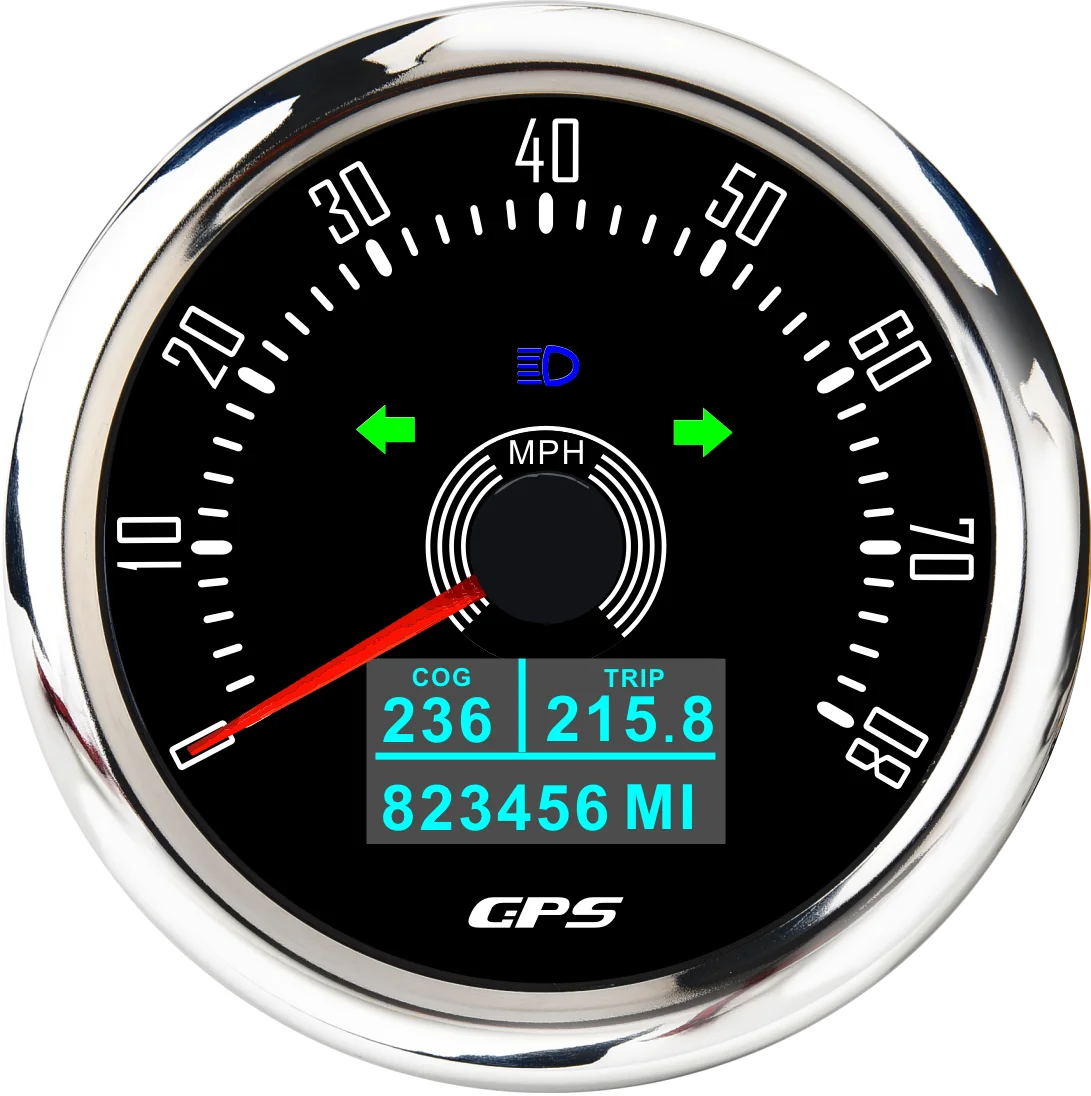 Car 85MM GPS Speedometer With GPS Antenna Waterproof Odometer 0~80mph Speed Meter 7 Colors Light COG TRIP for Motor Boat Marine