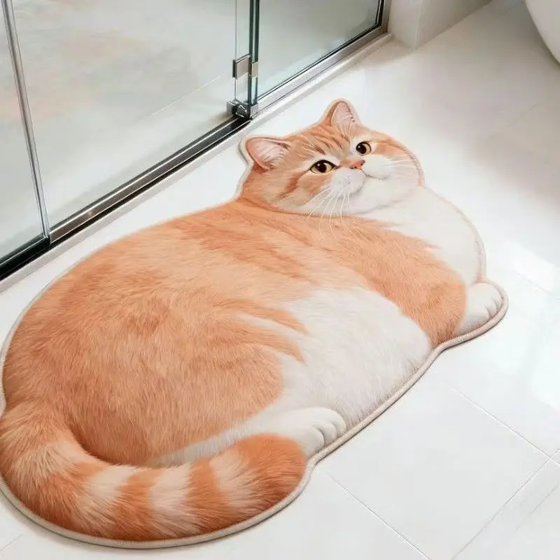 VIKAMA Leopard Print Lying Cat Door Mat Soft Warm Non Slip Bathroom Home Organization Comfortable Underfoot Mat Home Decor