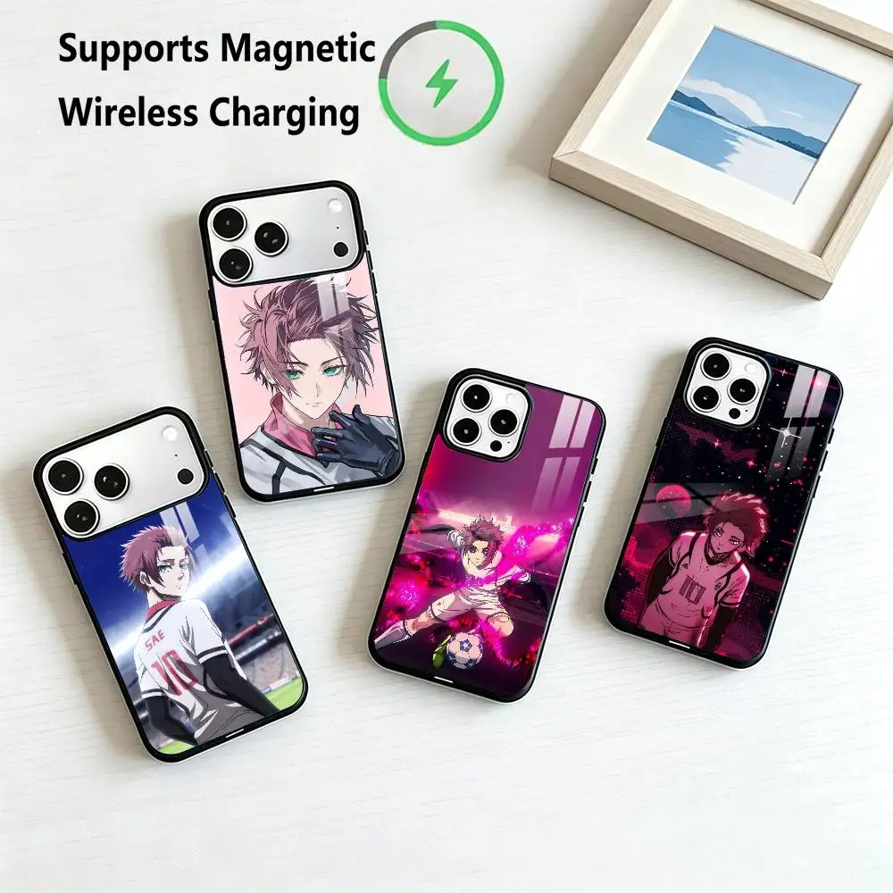 Blue L-locks Itoshi Sae Anime  Phone Case For iPhone17,16,15,14,13,12,11 Plus,Pro Compatible with magnetic wireless charging