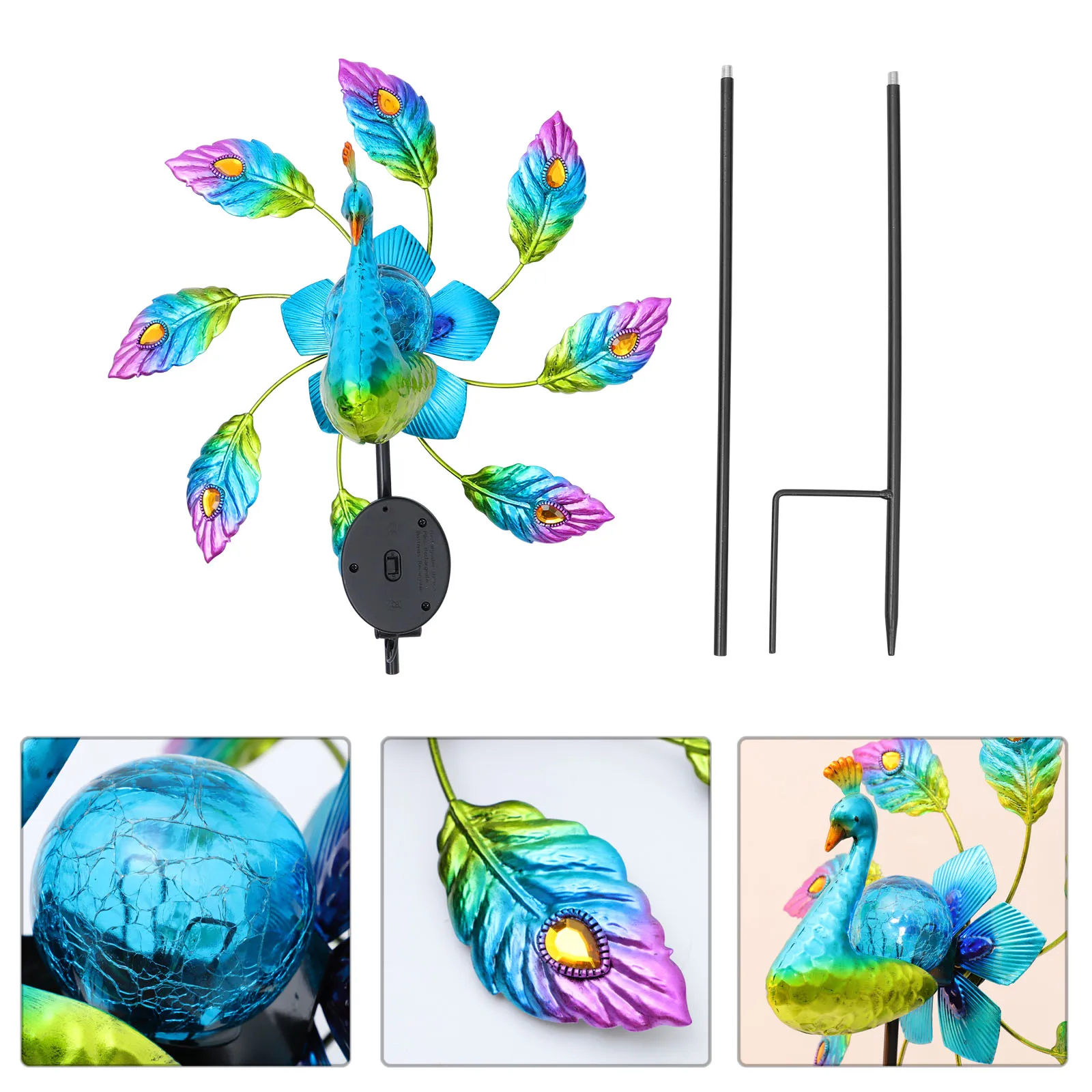 

Peacock Windmill Solar Light Iron Decorative Lamp for Outdoor Garden Yard Bright Glow New Year Party Holiday Gift Ornament
