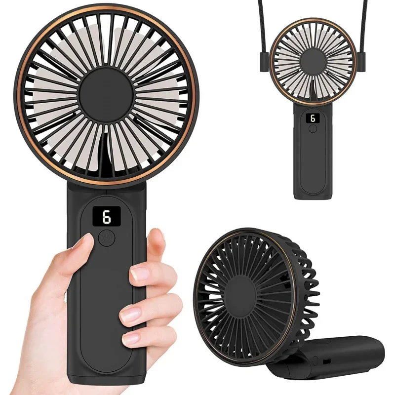 QW10 pcs Portable ,4000MAh Rechargeable Personal ,180° Foldable Mini Desk Fan With 6 Wind Speed,LCD Digital Displa