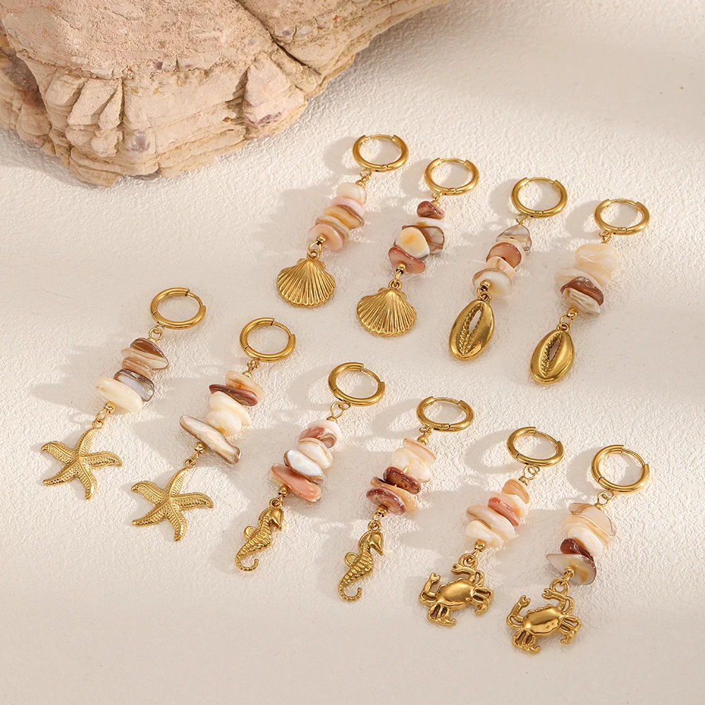 Trendige Ohrringe aus Edelstahl mit natürlichen, unregelmäßig geformten Steinen, ideal für den Sommer, rostfrei, als Schmuck für den täglichen Gebrauch. – Detail 1