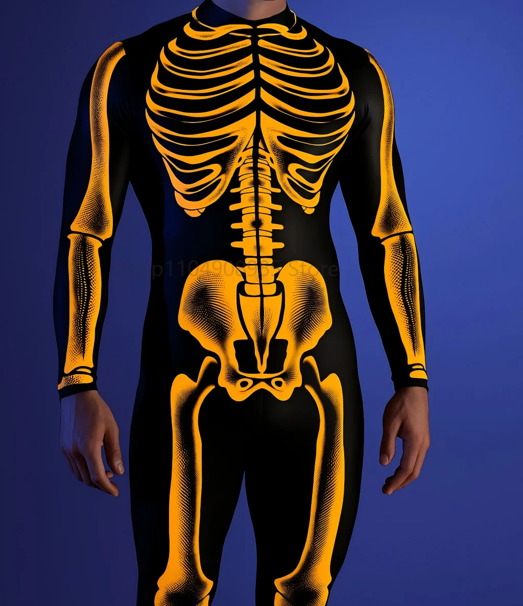 Cool Colorful Bodysuit Cyber Punk Line Stripes Jumpsuit Halloween Party Carnival Cosplay Costume Performance Skull Armor Zentai