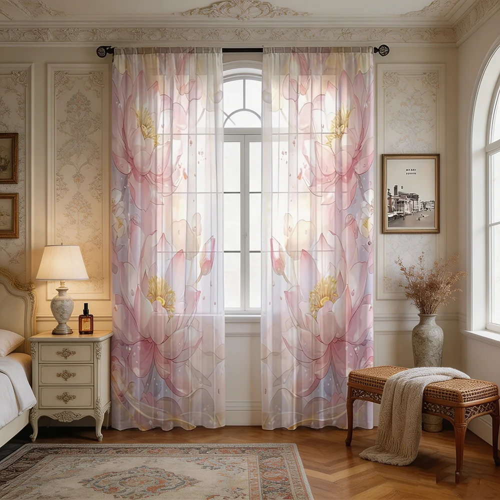 2 rideaux transparents à impression numérique, motif tapis persan oriental, décoration exotique luxueuse traditionnelle ethnique pour salon