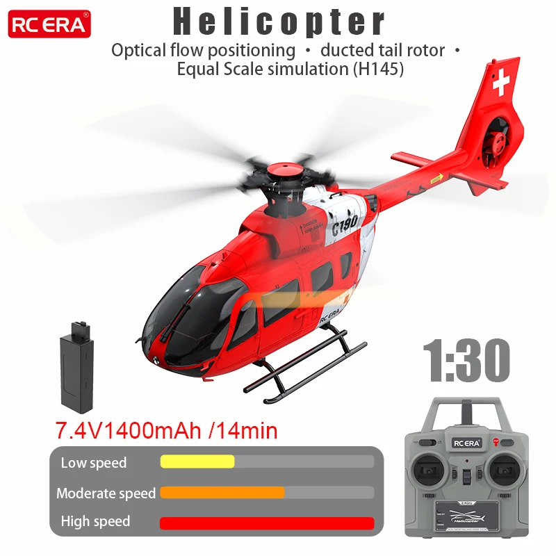 

RC ERA Helicopter C190 1:30 H145 Scale 2.4G 6CH 6-Axis Gyro Optical Flow Localization Altitude Hold Flybarless RC Helicopter RTF