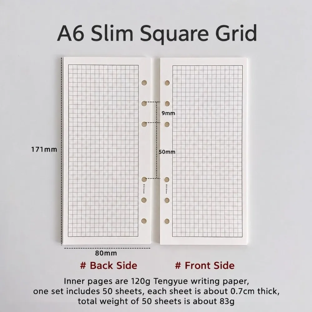 A6 Loose Leaf Binder Polka Dot Print Blank Grid Lined Pages Transparent Notebook Refill Inner Pages Removable Cover
