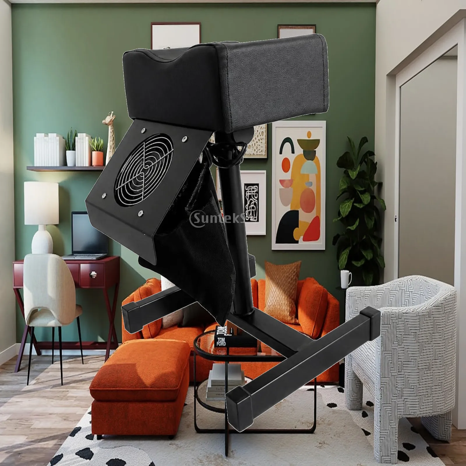 Spa Pedicure Footrest Stool with Built-in Fan and Tool Pouch for Technician Use Sturdy Metal Base Home Salon Equipment