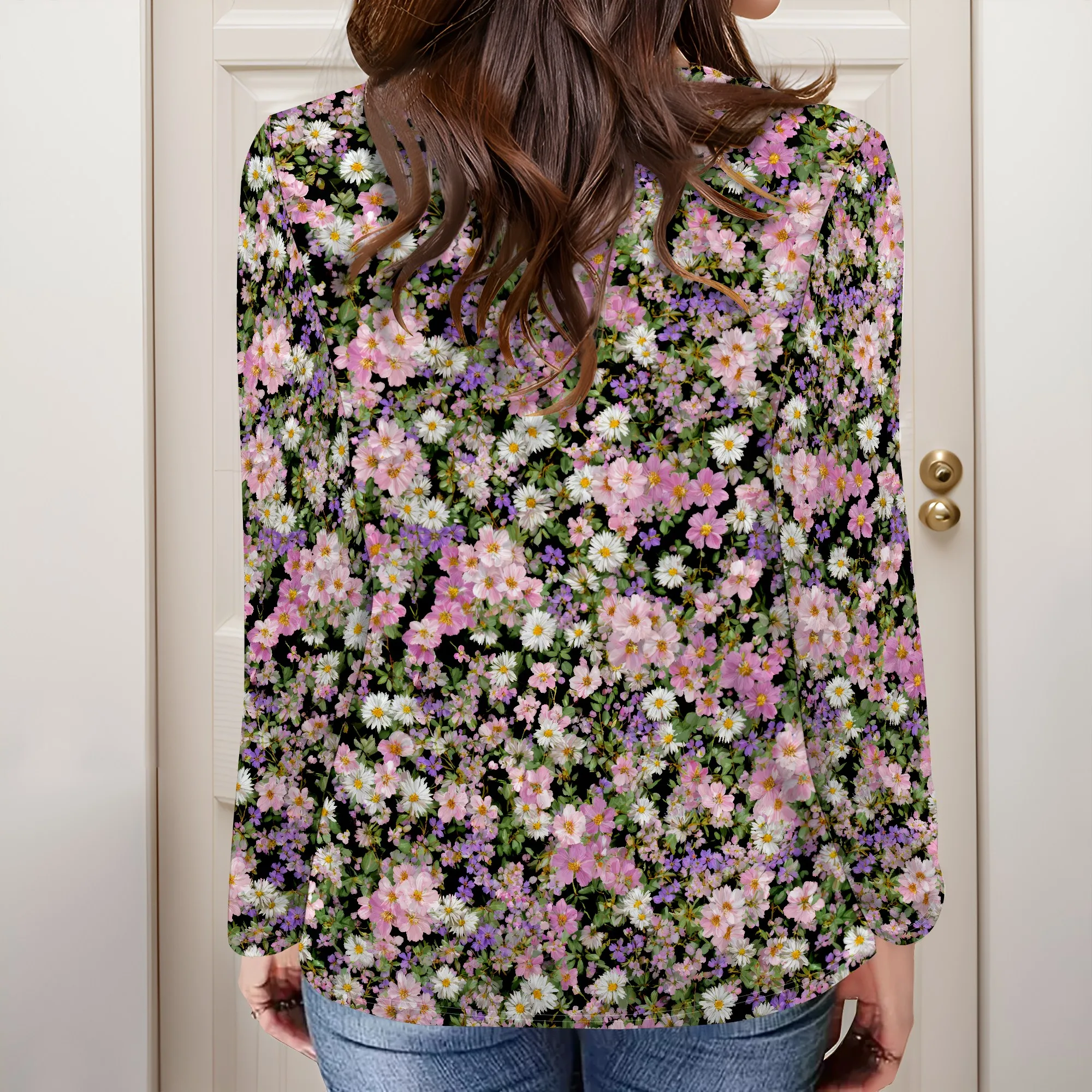 Chemises à manches longues pour femmes plissées mode col rond décontracté hauts chemisiers t-shirt de base vêtements à la mode 2025