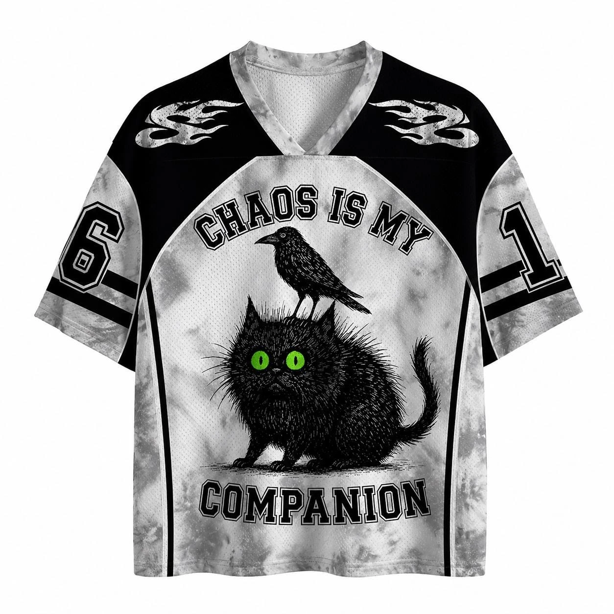 2026 Summer Fashion New Style Fun Gothic Chaos Crow and Cat 3D Printed Quick Drying T-shirt Casual Loose V-neck T-shirt Large