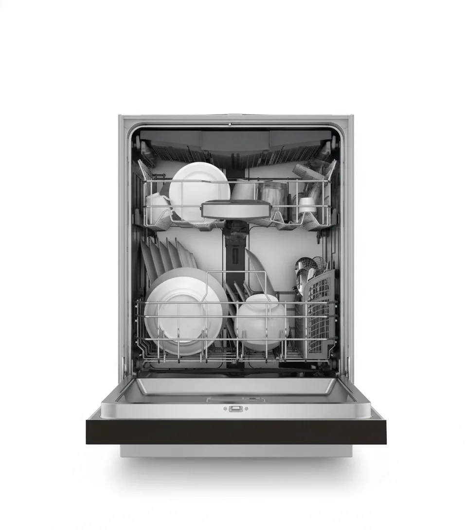 16 Setting Electric Dishwasher, Black Glass Freestanding Dishwasher, 598x570x795mm Large Capacity Household Dish Washer Machine