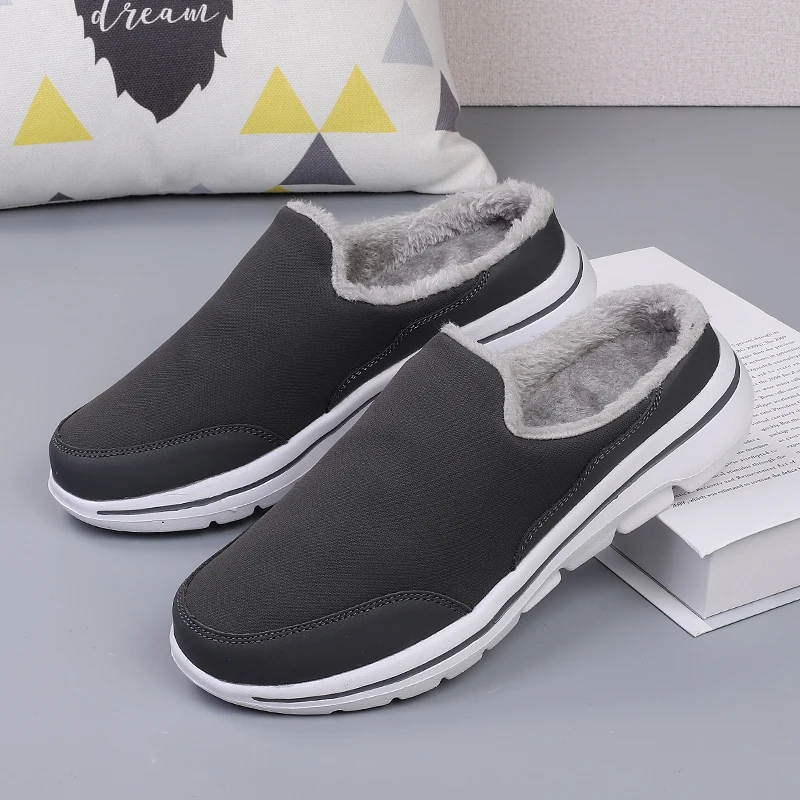 

Winter Men Cotton Casual Shoes Comfortable Warm Mens Home Slippers Half Loafers Snow Shoes with Fur Slip-on Light Flat Shoes