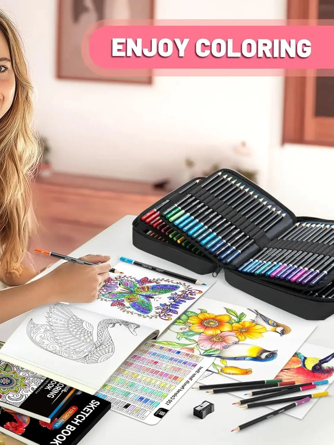 72/120/180-Pack Colored Pencils Set with Coloring Book, Travel Case, Professional Artist Drawing