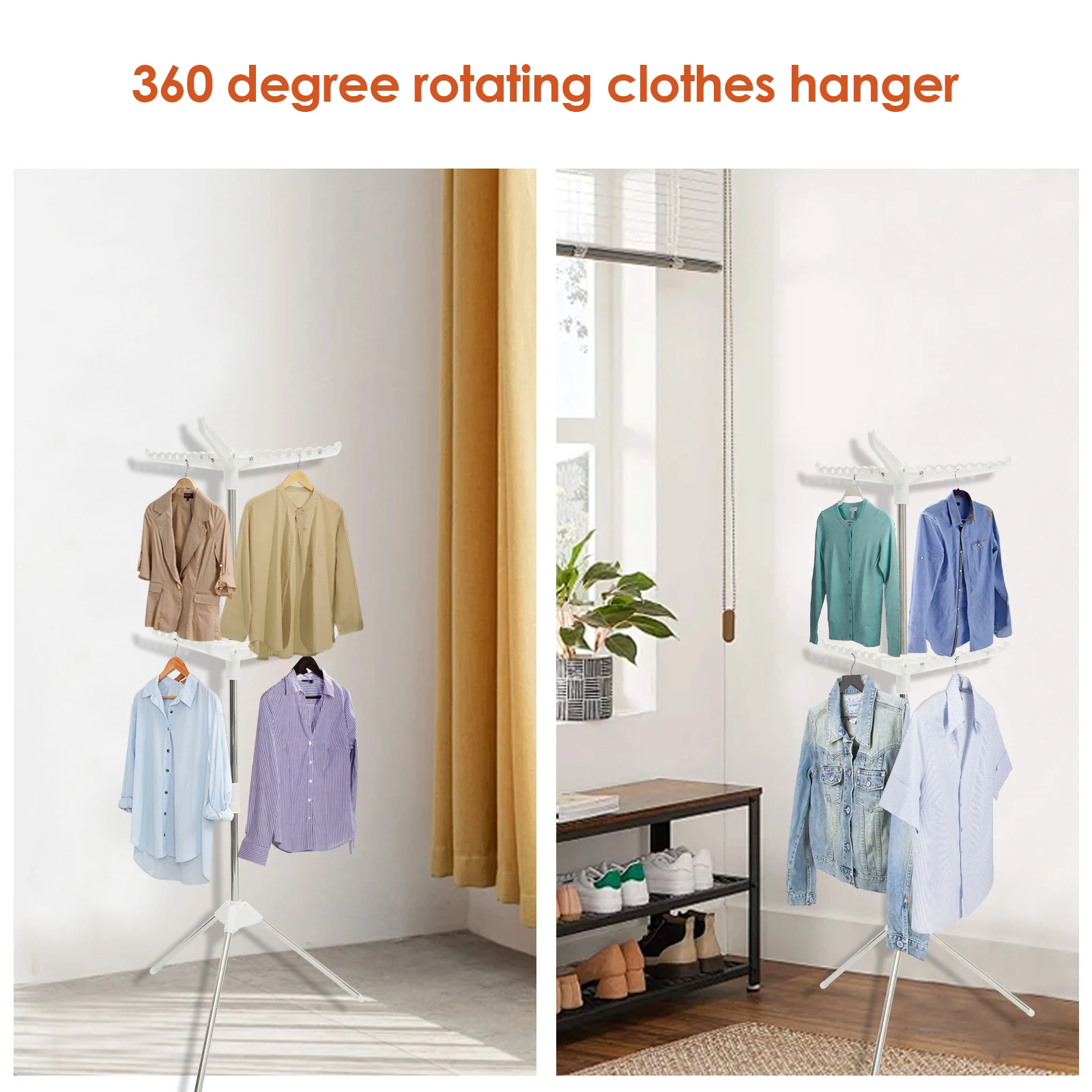 1/2Layers 54/63inch Telescopic Clothes Drying Rack Stainless Steel Foldable 360° Rotating Laundry Drying Rack for Indoor&Outdoor