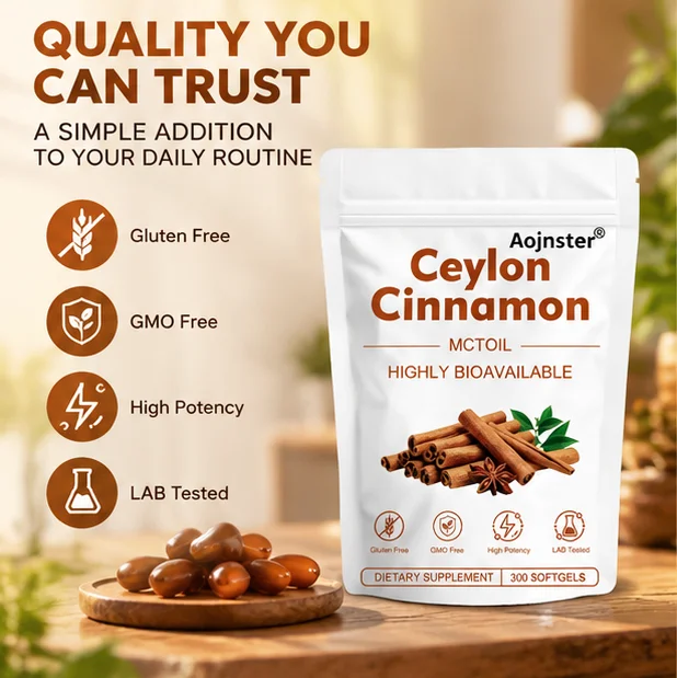 Highly Bioavailable Ceylon Cinnamon MCT Oil Softgels, Support Antioxidant Wellness, Gluten & GMO Free, Lab Tested, 300 Count