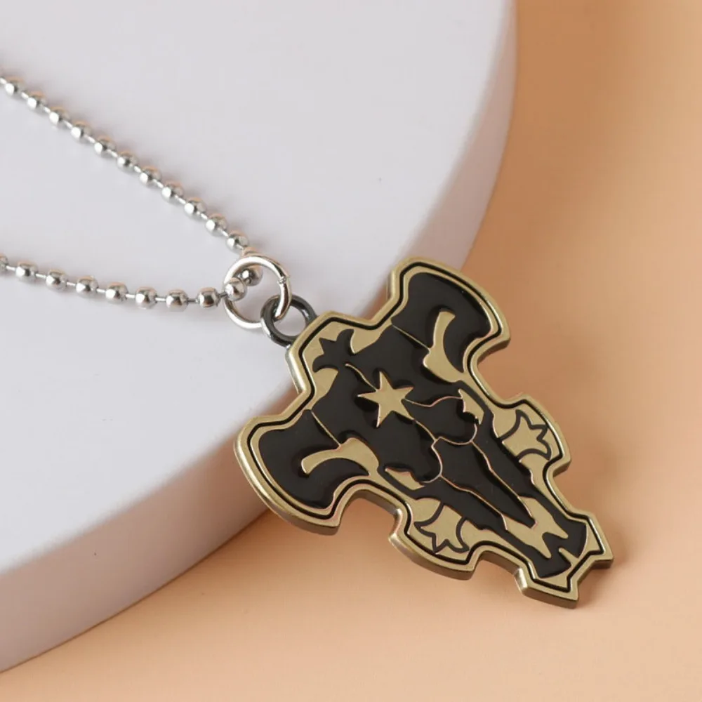 Anime Black Four-leaf Clover Pendant Necklace Five-leaf Asta Black Cow Logo Charming Clavicle Chain Personalized Trendy Jewelry