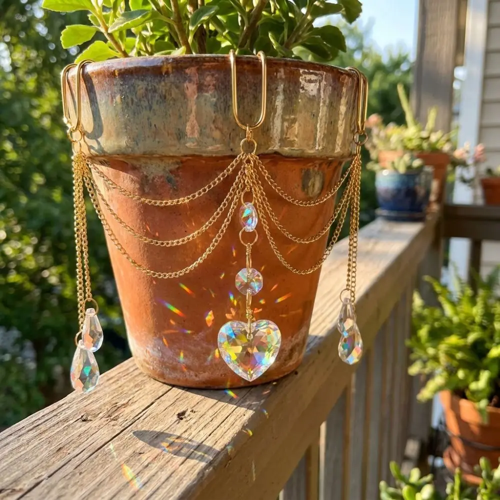 Heart-Shaped Beads Crystal Prisms Sun Catcher Reflective Colorful Sunlight Catcher Handmade Craft Exquisite Hanging Wind Chime