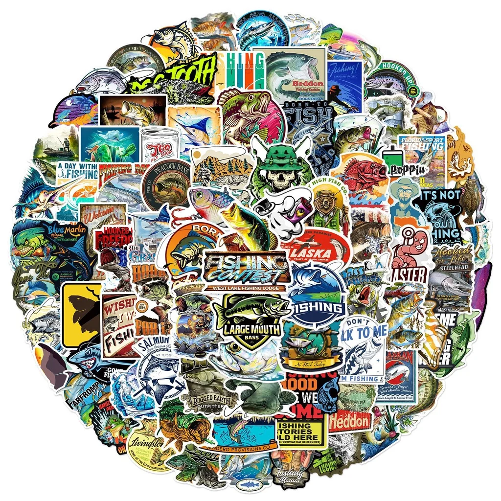 50/100Pcs Fishing Stickers Bass Fish Angler Vinyl Sticker Pack for Tackle Box Car Laptop Water Bottle Fisherman DIY Decoration