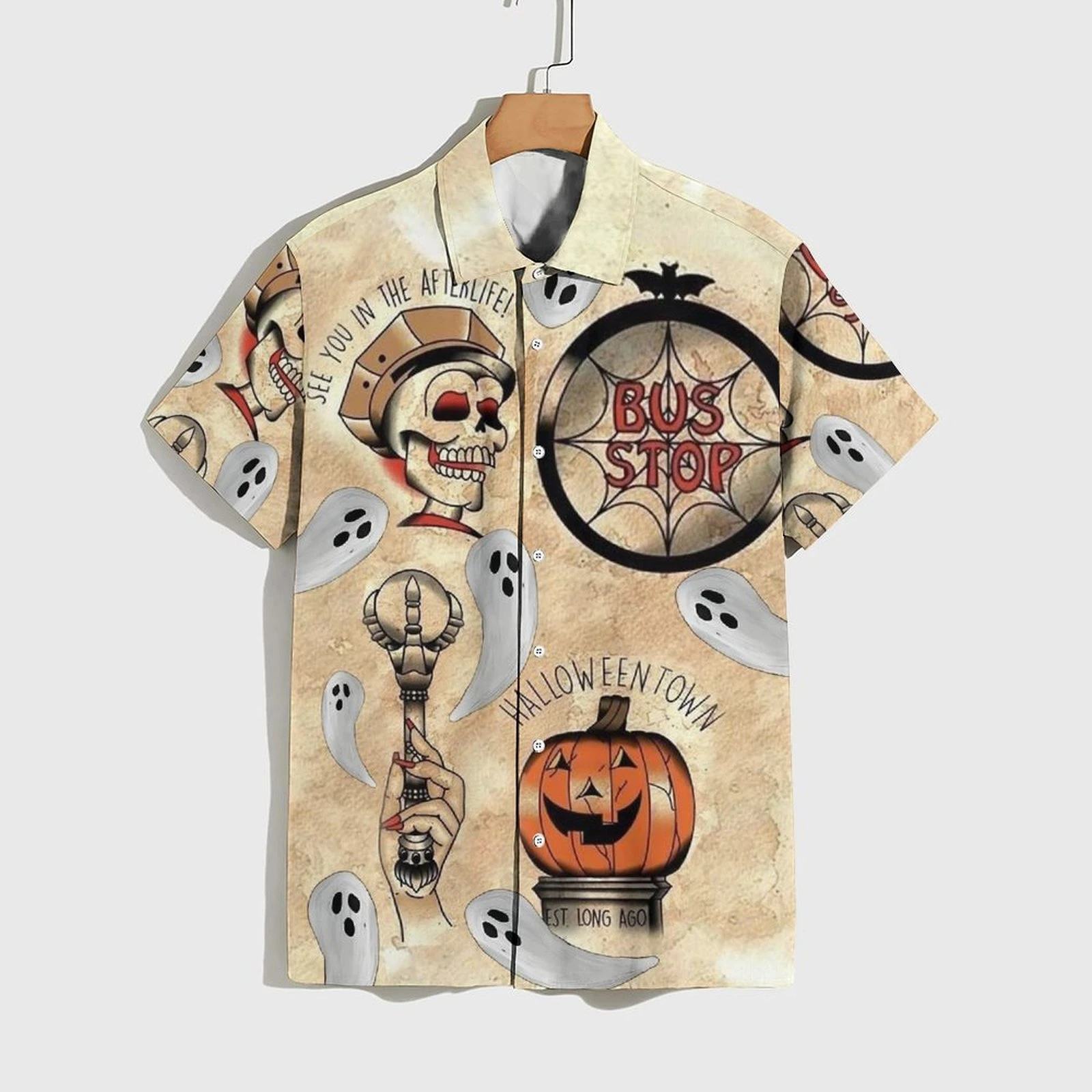 

Men's Halloween Pumpkin Ghost Shirt 3D Print Cool Party Shirts Hip Hop Men's Clothing Hawaiian Beach Holiday Gifts Short Sleeve