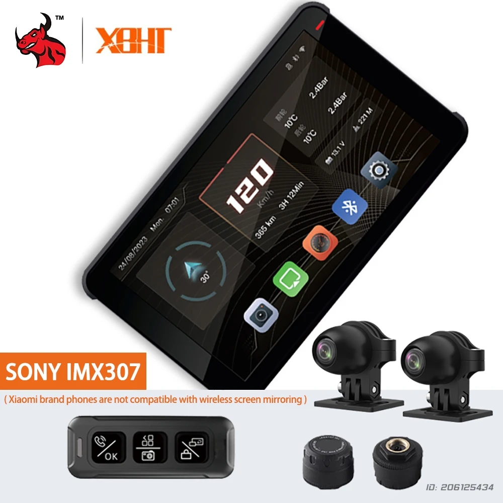 

Motorcycle Driving Recorder 5.5 Inch HD Touch Screen Carplay Motorbike Recorder 5G WiFi Tire Pressure Monitoring GPS Waterproof