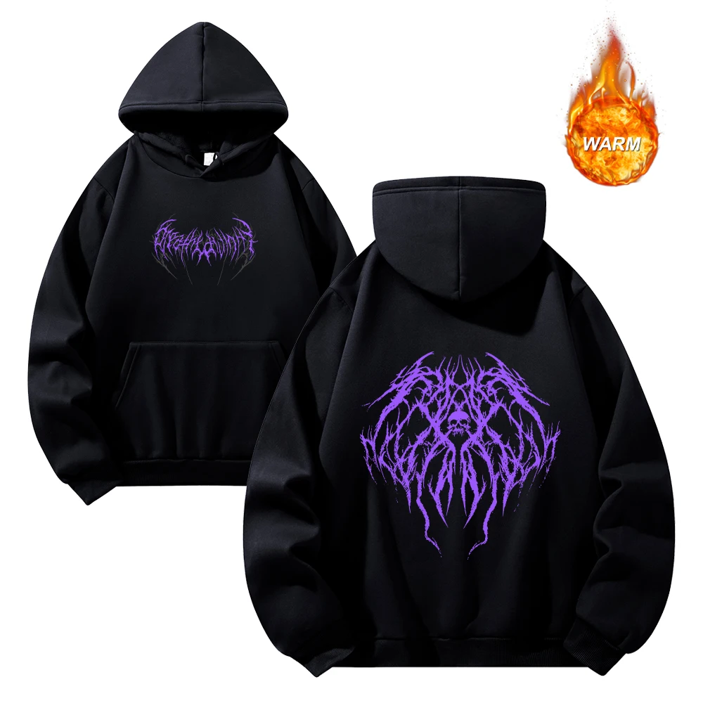 Men's Warm Hoodies Y2K Gothic Thorn Print Pullover Sweatshirt Loose Fit Stylish Autumn And Winter Fitness Commute Casual Top
