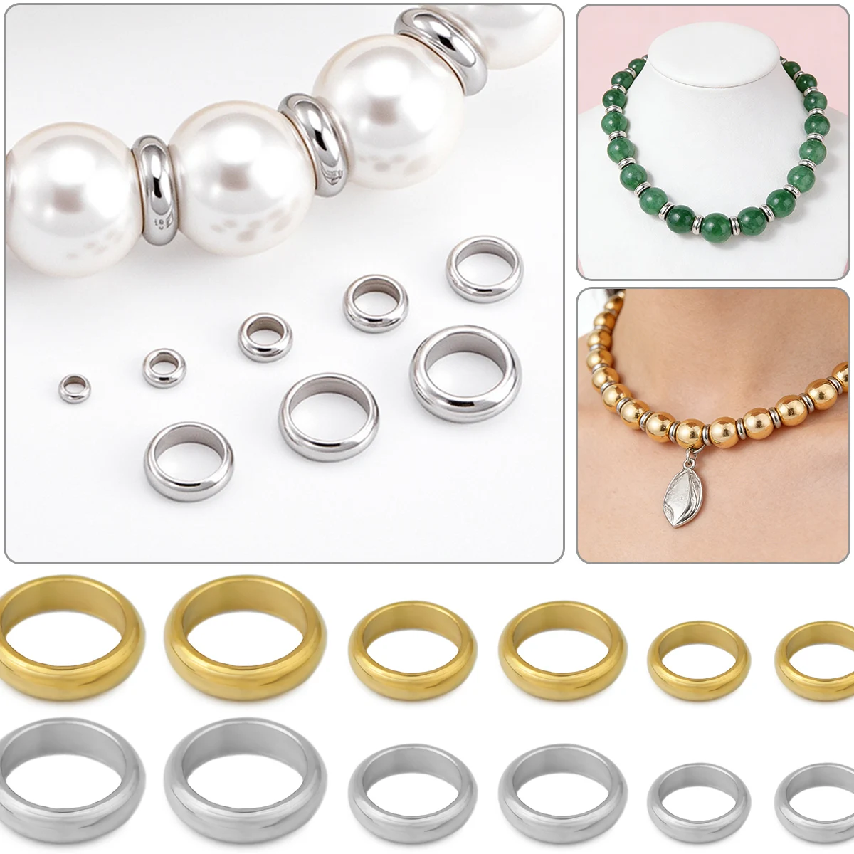 10-50Pcs 4-8mm Stainless Steel Spherical Ring Beads Spacer Loose Beads For Jewelry Bracelets Necklace Making DIY Accessories