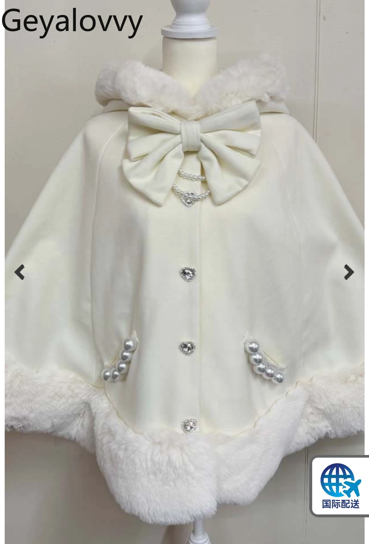 

Осень-зима, новый милый плащ с капюшоном для девочек, пальто, оригинальный японский стиль, элегантный бант из бисера, универсальная пушистая накидка, куртка