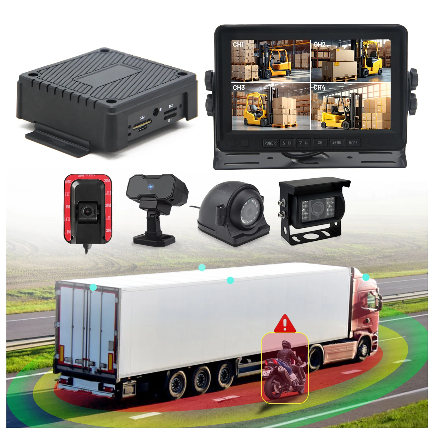 hit productAI Security Camera 4G/5G Mini MDVR 4 Channel with 7 Inch Monitor
