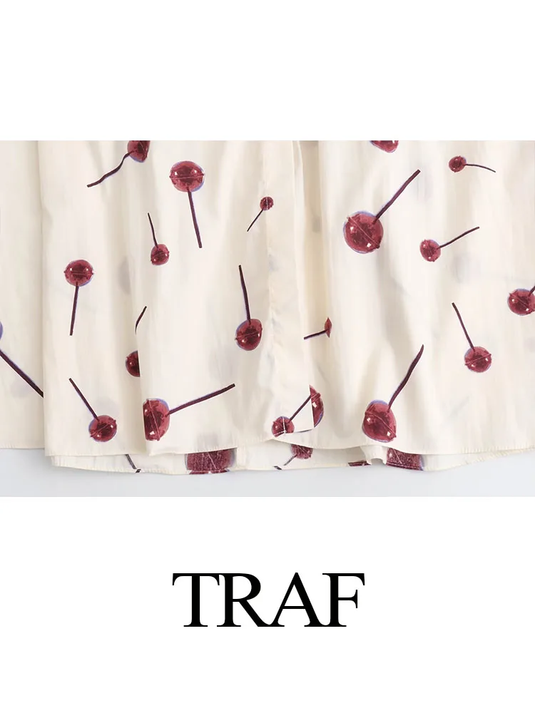 Traf-女性のノースリーブラペルプリントドレス,シングルブレストドレス,シックなレースアップ,ヴィンテージスタイル,シャツドレス,ルーズ,新品,2024