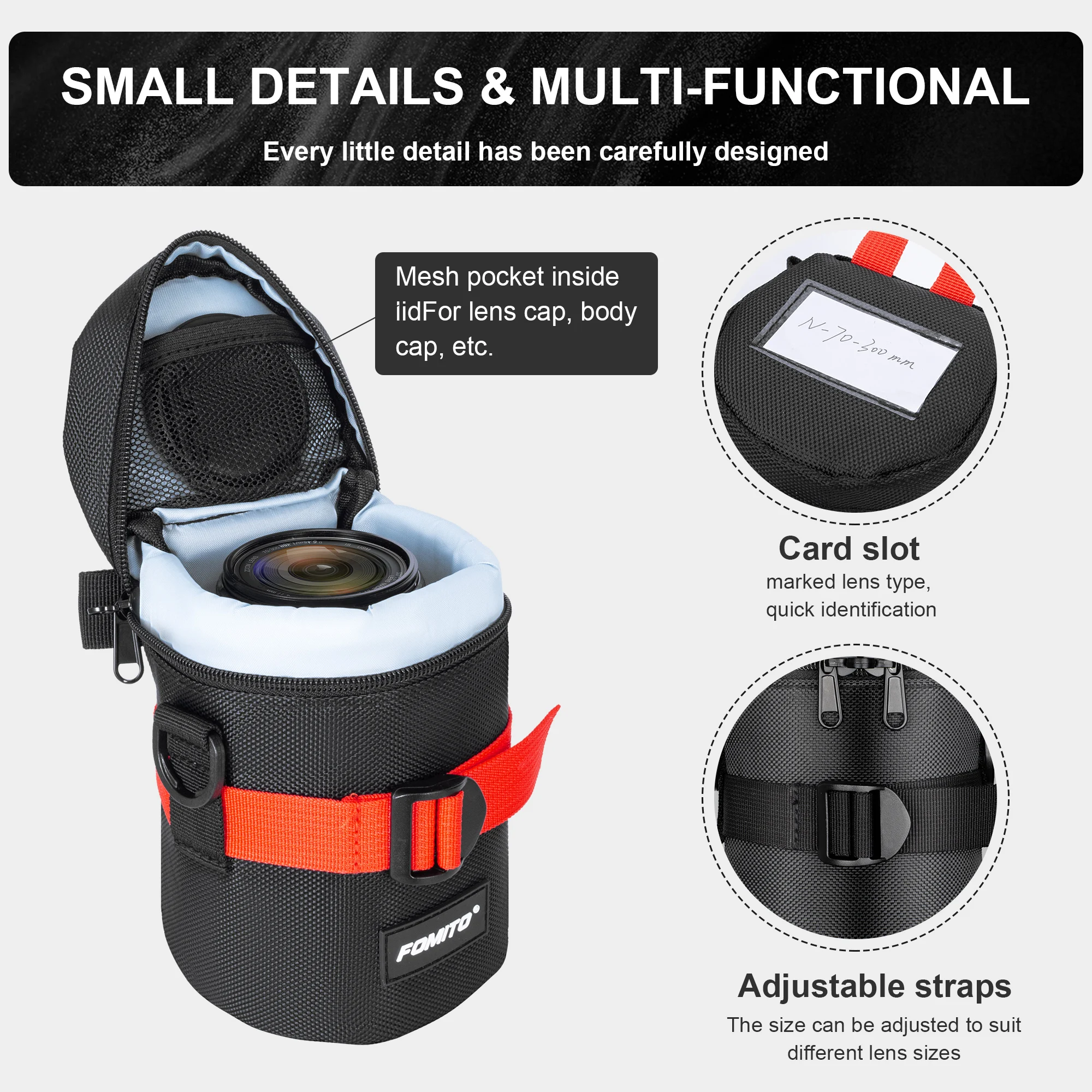FOMITO Camera Lens Bag Waterproof Storage Pouch Case for Canon Nikon Sony Fujifilm DSLR Mirrorless Camera Lens Protective Bag