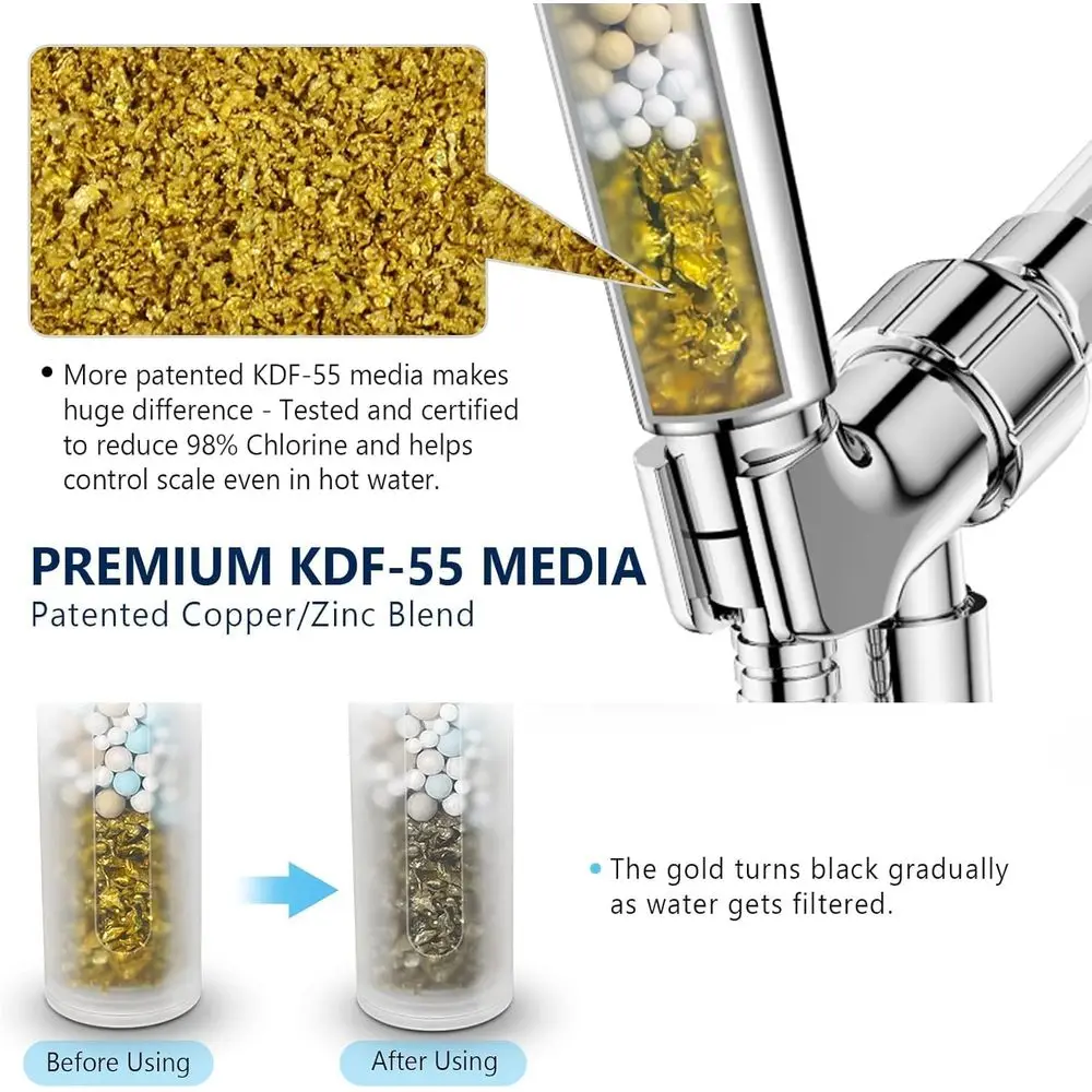 Filtrująca głowica prysznicowa z ręcznym uchwytem, wysokiej jakości filtr do czystej wody, ulepszony system prysznicowy z filtrem KD, wężem i regulacją