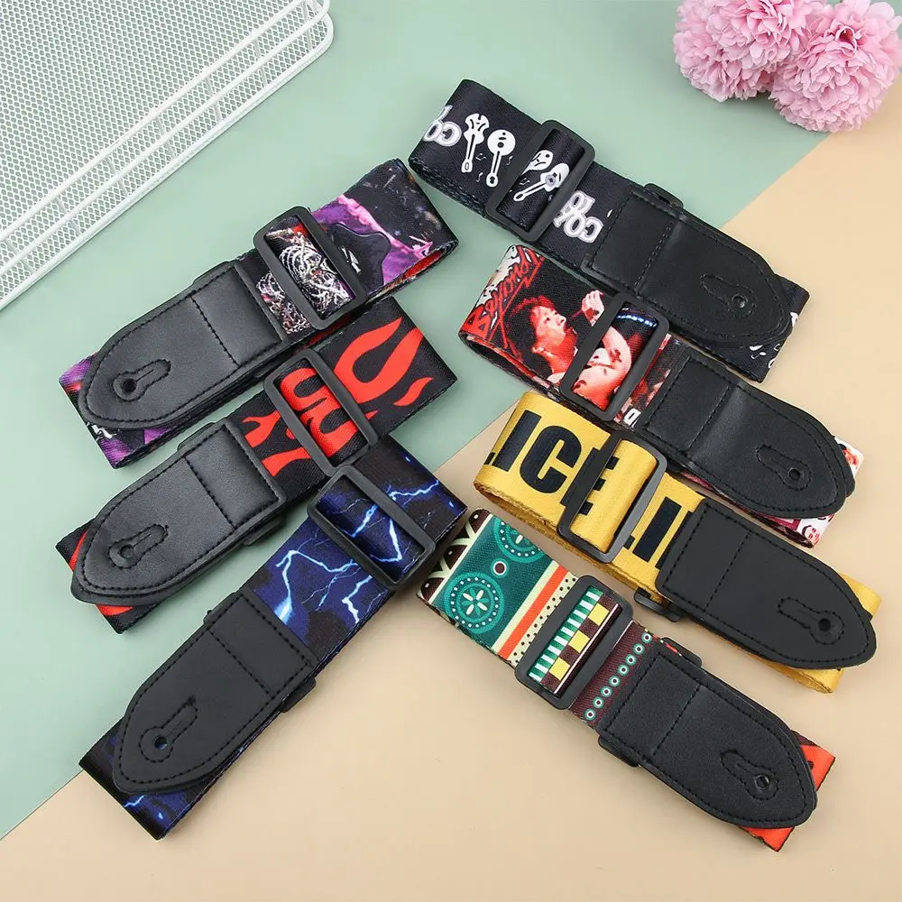 Colorful Printing Nylon Adjustable Blue Lighting Design Guitar Strap Bass Belt Guitar Accessories