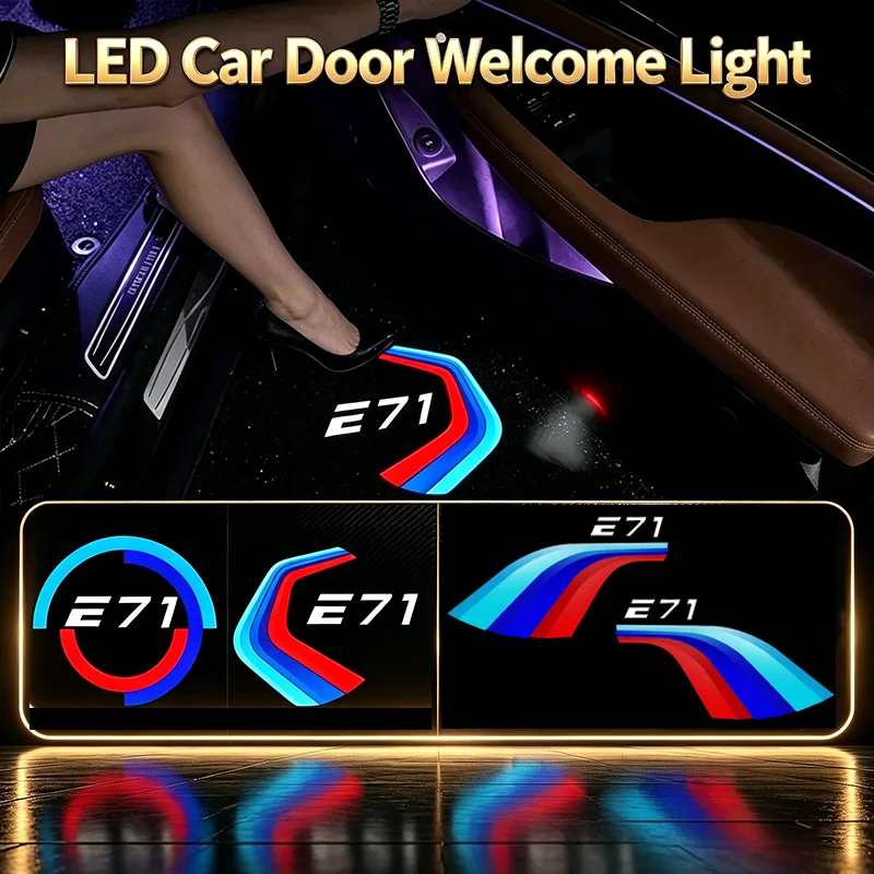 2Pcs Car Door Welcome Light Exit Warning Lights Night Emblem for BMW X6 E71 E72 2008‑2014 Plug and Play Car Door Lamp