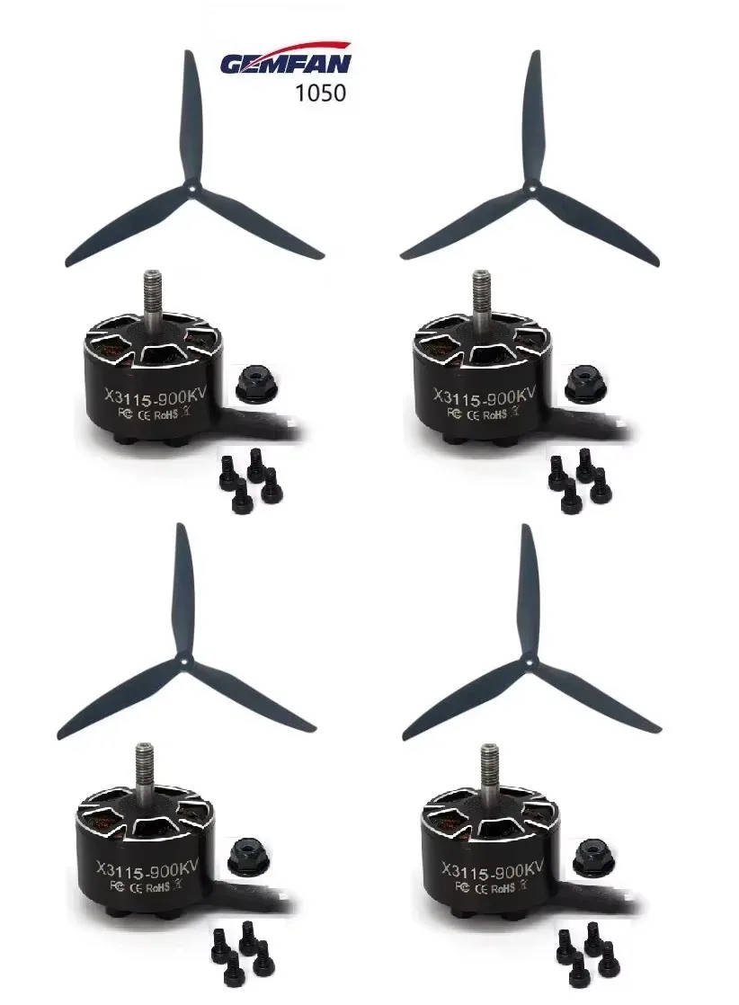 BoMass4pcs X3115 3115 900KV FPV Brushless Motor W HQ Macroquad Prop 10X5X3 / Gemfan 1050 10X5X3/ 1050w 3-Blade Prop ForRC Drone